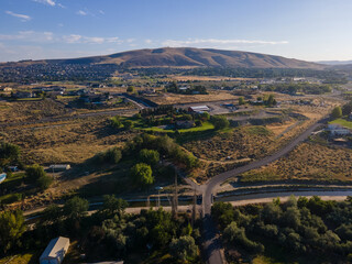 Aerial landscape of Yakima River Valley nature during summer in Kennewick Richland Washington