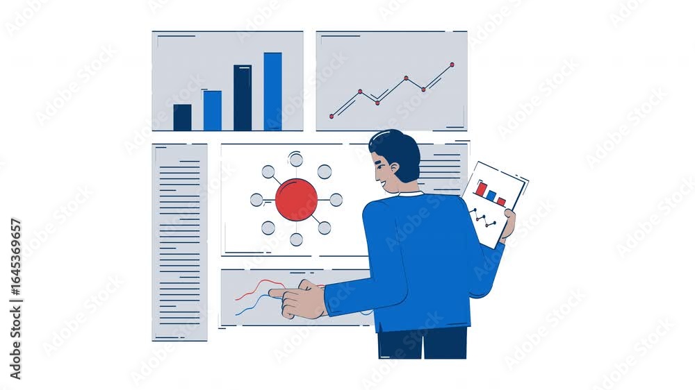 Poster comparing results and data evaluation hand drawn whiteboard animation. business dashboard. analytica