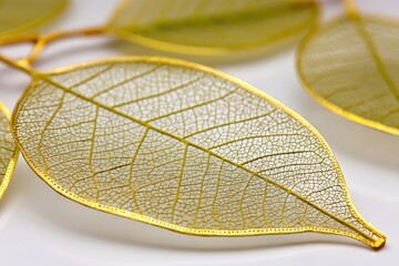 Close-up of delicate gold leaf vein patterns