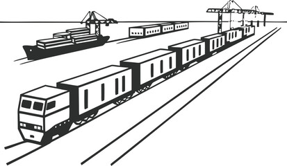 Rail Transport Logistics Vector &ndash; Cargo Train and Freight Distribution Design