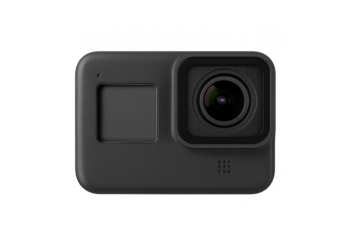 Black action camera isolated on transparent background, ready for capturing thrilling moments