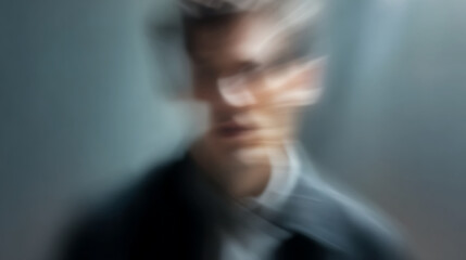 Abstract Portrait of a Man with Blurred Features and Moody Atmosphere