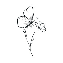 Naklejka premium Delicate butterfly perched on blooming flowers in nature setting