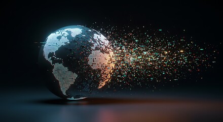 Luminous Pixel Earth Dissolving into a Vibrant Data Stream