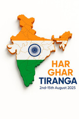 Indian map shaped like india with the national flag colors and har ghar tiranga text isolated on white background isolated on transparent background silhouette