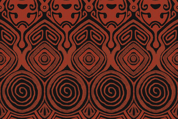 “Eternal Echoes”
A bold red and black pattern of spirals and diamonds, symbolizing life’s cycles and strength. Inspired by tribal art, it’s perfect for fabrics, decor, and bold, cultural