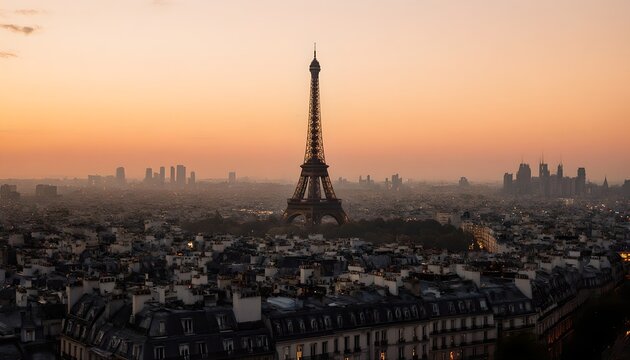 Amazing panoramic photo of the Eiffel Tower in Paris at sunset