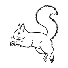 Woodland Squirrel Line Art – Squirrel Vector Outline Drawing with Detailed Fur Lines – Squirrel Drawing – Vector of Squirrel – Squirrel Outline

