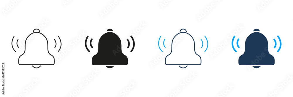 Poster notification bell line and solid icon set. alert and reminder symbol collection for apps and interfa