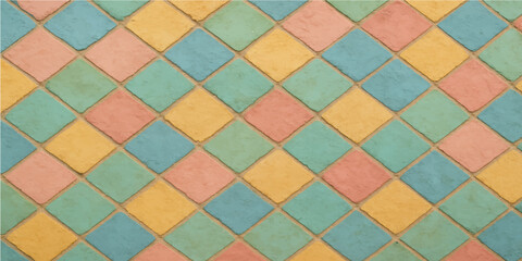 A vibrant, colorful mosaic of seamless geometric squares creates an abstract wallpaper design