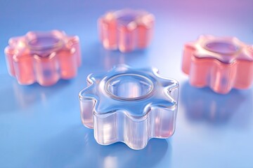 Abstract, glossy gears in pastel hues