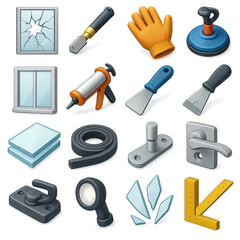 3d home repair icon set featuring tools, materials, and safety equipment