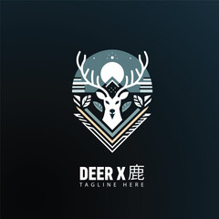 Obraz premium Minimalist deer head logo with clean lines and modern style, perfect for branding or corporate identity.