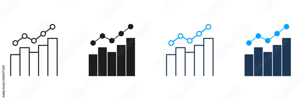 Poster bar chart with line graph trend line and solid icon set. data analysis, business growth, and financi