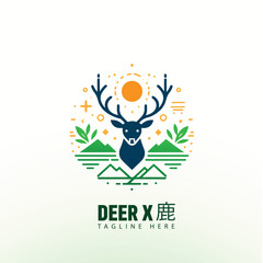 Creative deer antler logo in flat design style, suitable for adventure and hunting brands