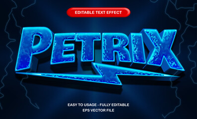 Editable text effect template, 3d bold blue neon thunder movie title style
