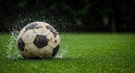 Obraz premium Soccer ball with water splashing creates a dynamic and energizing sports image perfect for athletic themes