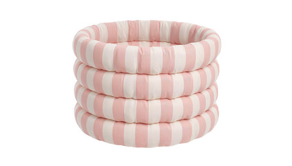 Isolated pink and white striped cushion tower for decoration or pets on black background