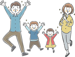 喜んでいる家族二世代　全身　ベクター
