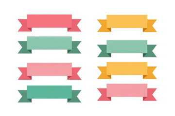 Collection of eight colorful ribbon banners isolated on transparent background
