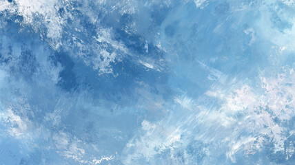 Obraz premium Abstract blue and white painting with dynamic brushstrokes, evoking a sky filled with drifting clouds. The textured layers create a breezy, airy effect, reminiscent of wind, movement in the atmosphere