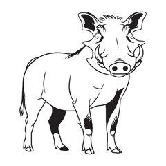Wild Warthog Line Art – Warthog Vector Outline Drawing with Detailed Tusks – Warthog Drawing – Vector of Warthog – Warthog Outline

