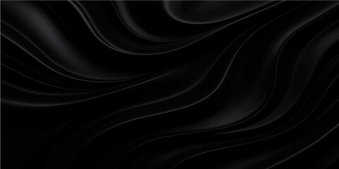 Black satin and silk fabric background with smooth flowing texture and luxurious waves