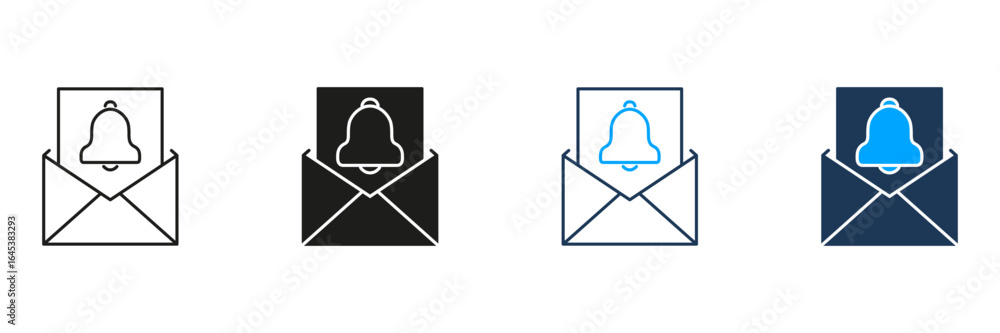 Poster email notification line and solid icon set. alert and reminder messaging symbol collection. communic
