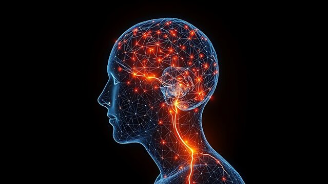 A fading neural network within an elder's silhouette, highlighting a path to wellness and vitality.