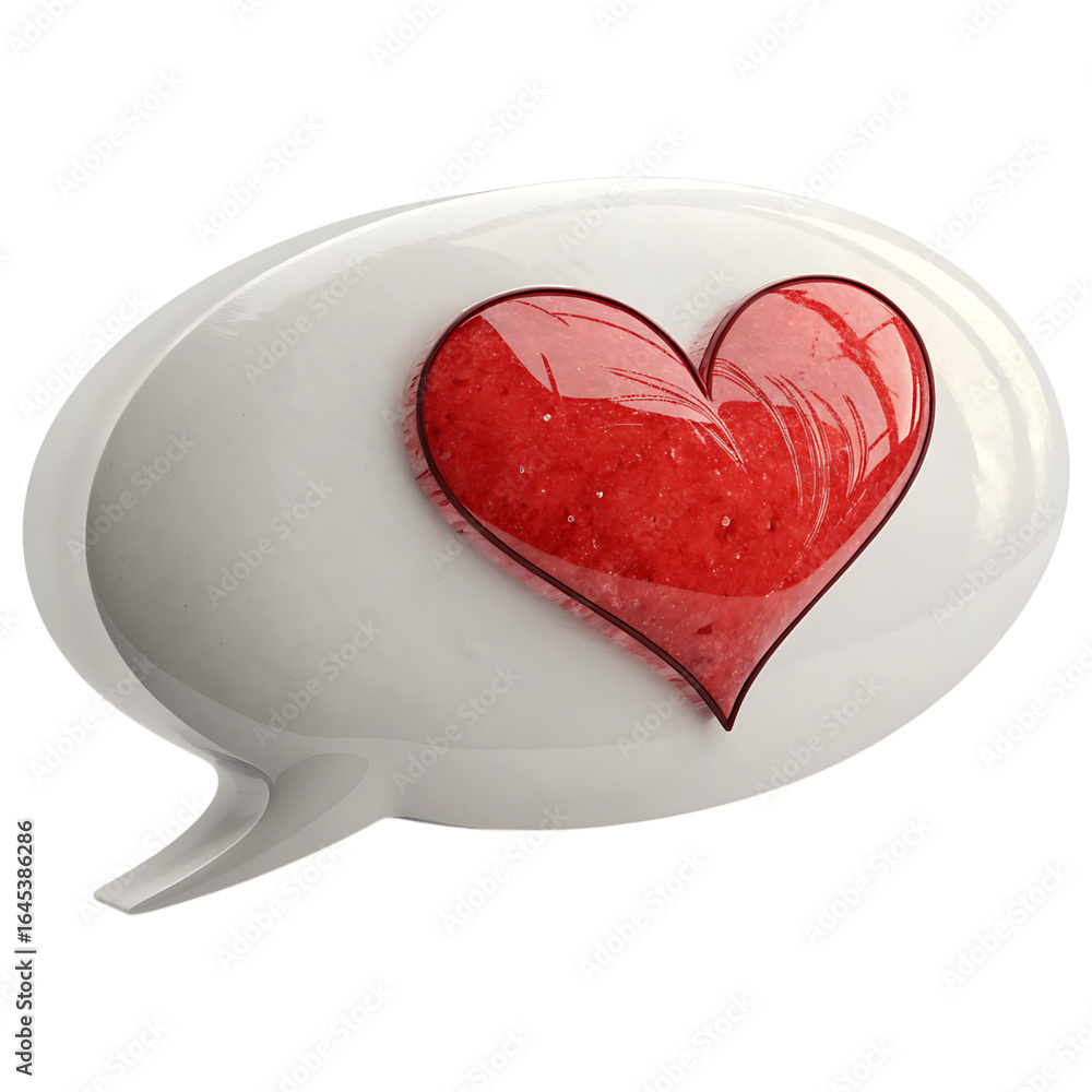Poster heart in speech bubble expressing affection communication and sentiment on transparent background