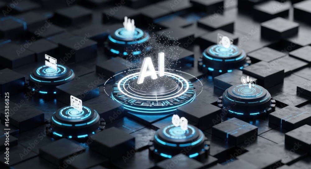 Poster ai technology with multiple nodes and digital connections