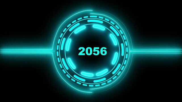 3d text animation 4k video. 2056 text with screen effects of technological failures. Concept of counting years. Past year technology concept on black background.