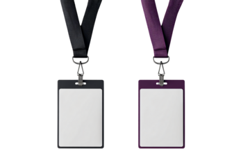 Two blank ID badge holders with lanyards for access