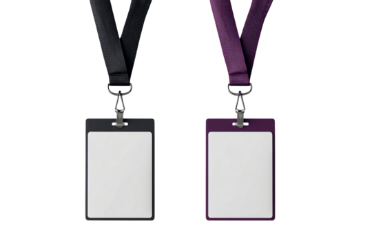 Two blank ID badge holders with lanyards for access