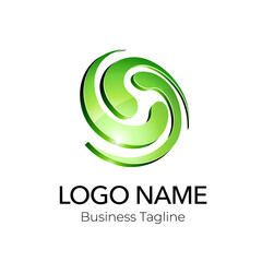 Logo Abstract 3D Metallic Green Vector Design