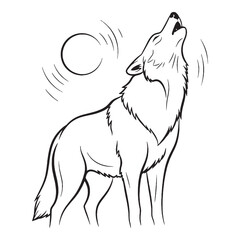 Wolf Howling Line Art – Vector Illustration Artistic Drawing with Sharp Details – Wolf Howling Drawing – Line Art Drawing of Wolf Howling – Wolf Howling Icon

