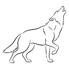 Wolf Howling Line Art – Vector Outline Drawing with Strong Defined Muscles – Wolf Howling Drawing – Vector of Wolf Howling – Wolf Howling Outline

