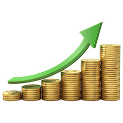 Upward Trend of Coin Stacks with Green Arrow for Economic Progress and Investment Performance