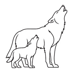Wolf Howling Line Art – Vector Outline Drawing with Majestic Wild Detail – Wolf Howling Drawing – Vector of Wolf Howling – Wolf Howling Outline


