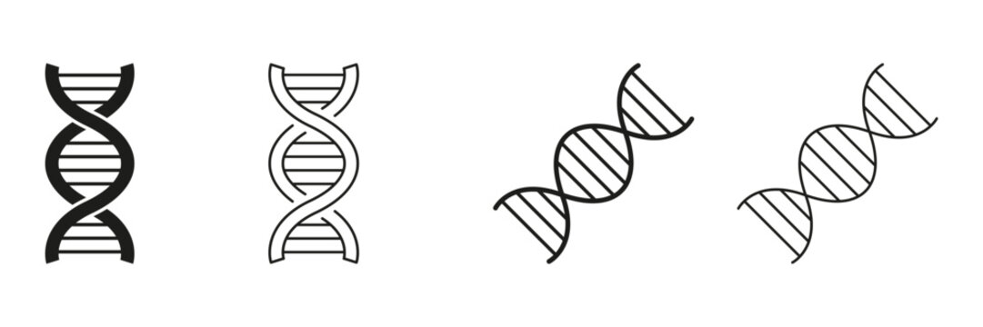 Dna Helix Line And Solid Icon Set. Genetic Structure, Molecular Biology, And Genome Research Symbol Collection. Biotechnology And Science Representation. Isolated Vector Illustration