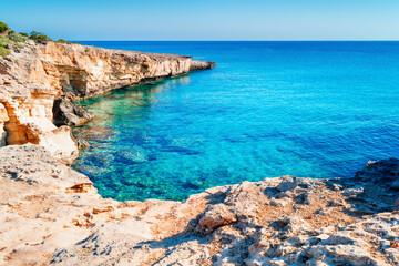 Manolis Bay, Polis, Akamas Peninsula a bay with turquoise waters in the Mediterranean Sea in Cyprus. Popular tourist destination on the island of Cyprus.
