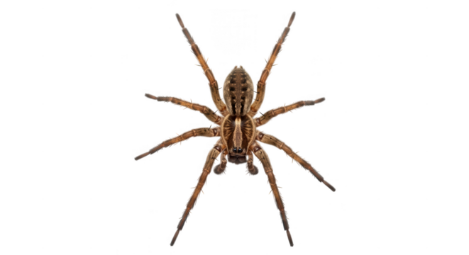 A brown spider with eight legs isolated on transparent background