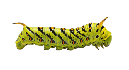 A bright green caterpillar with black and orange spots isolated on white isolated on transparent background