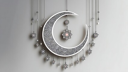 An Elegant White and Silver Crescent Moon Ornament