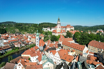 Aerial view Cesky Krumlov, Krummau historical town in Czech Republic, Europe