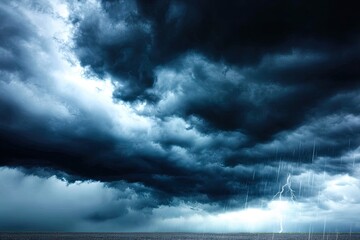 Dramatic storm clouds with lightning and rain