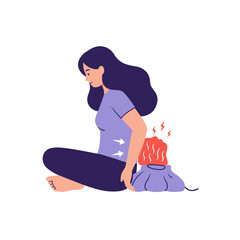 Relief from Aching: An illustration capturing a person experiencing back pain and seeking relief through the application of an ice pack. The scene conveys a sense of discomfort, recovery.
