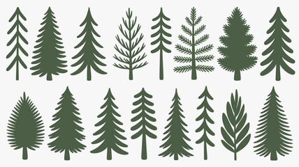 Obraz premium Silhouetted Pine Tree Set