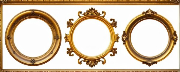 Three Ornate Gold Circular Frames on White
