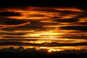 Dramatic sunset, fiery clouds